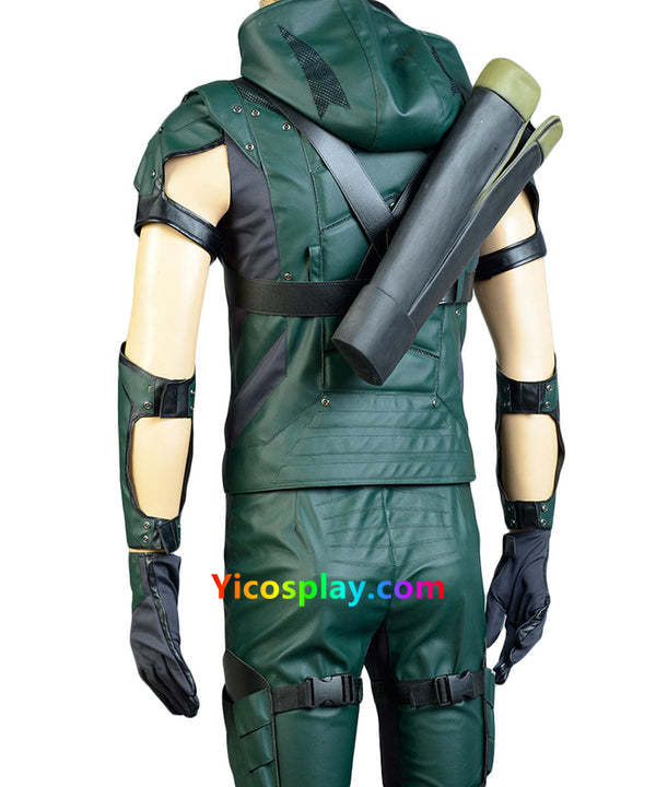 Green Arrow Season 4 S4 Oliver Leather Outfit Halloween Carnival Cosplay Costume Suit No Quiver-Yicosplay