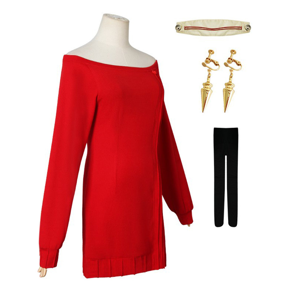 Yor Forger Red Sweater Dress Cosplay Costume β Yicosplay
