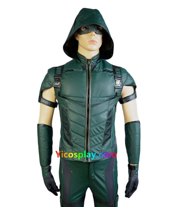 Green Arrow Season 4 S4 Oliver Leather Outfit Halloween Carnival Cosplay Costume Suit No Quiver-Yicosplay