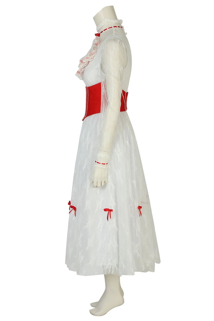 Mary Poppins White And Red Dress Jolly Holiday Costume-Yicosplay