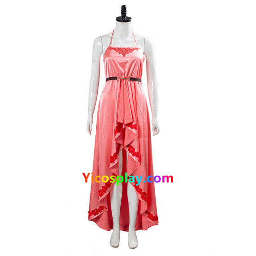 Final Fantasy VII 7 Remake Aerith Wall Market the Honeybee Inn Peach Pink Long Gown Halter Dress Cosplay Costume-Yicosplay