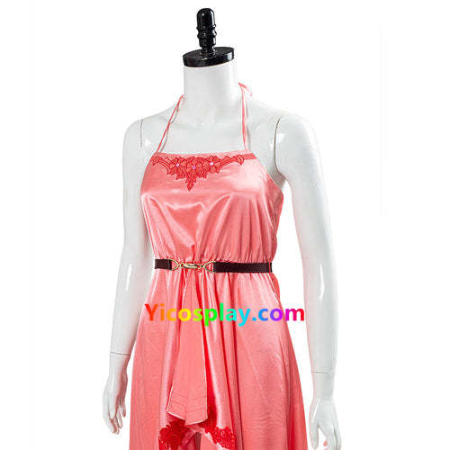 Final Fantasy VII 7 Remake Aerith Wall Market the Honeybee Inn Peach Pink Long Gown Halter Dress Cosplay Costume-Yicosplay