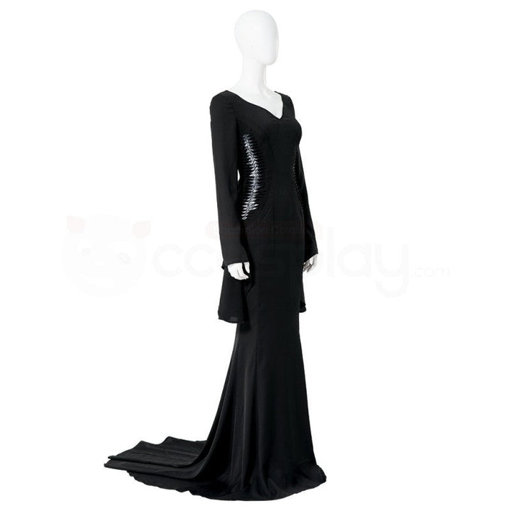 morticia addams inspired prom dress Deluxe Sparkle Morticia Addams inspired long sleeve off-the-shoulder floor length evening gown costume Black