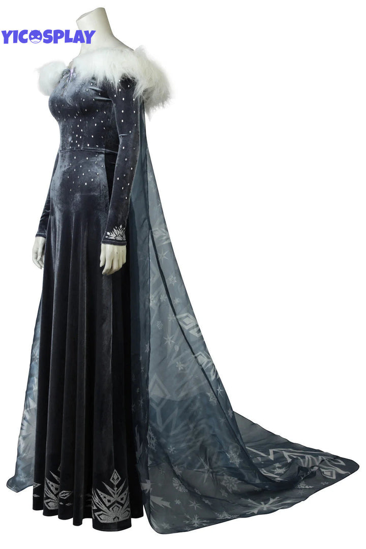 Olaf's Frozen Adventure Elsa Cosplay Costume Velvet Dress-Yicosplay