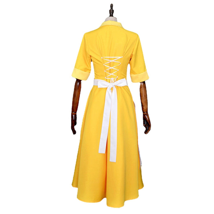 Tiana Yellow Work Outfit Waitress Costume Adults Restaurant Dress-Yicosplay
