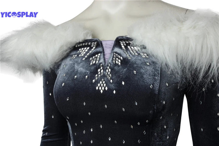 Olaf's Frozen Adventure Elsa Cosplay Costume Velvet Dress-Yicosplay